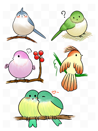 手绘涂鸦彩色可爱卡通小鸟鸟类形象