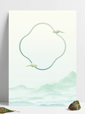 中国潮风古典雅绿色古风山水海报素材背景图
