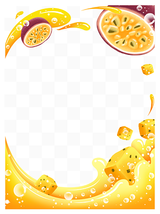 夏季汽水百香果汁水果茶边框广告素材装饰