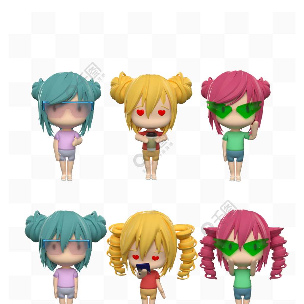 3d人物ip卡通小女孩生活形象