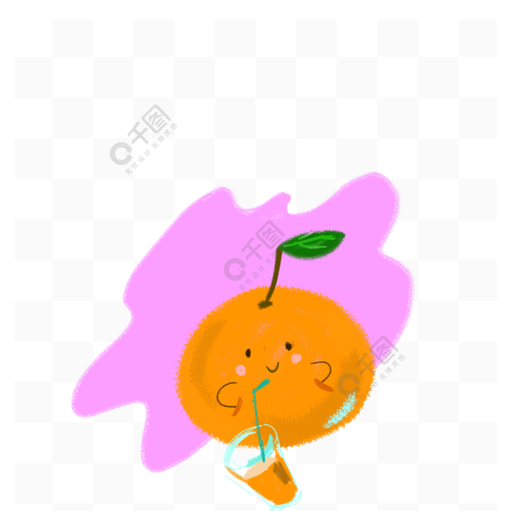 橘子橙子表情喝橙汁可爱手绘图案元素