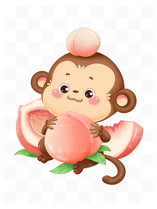 <i>动</i><i>物</i>IP卡通猴子吃桃子水蜜桃水果可爱属相