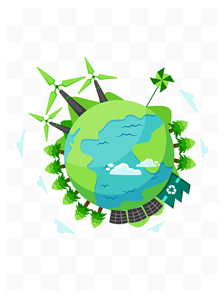 世界地球日环保绿色工厂地球风<i>车</i>云彩小树