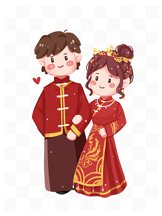 中式结婚<i>订</i>婚秀禾情侣新娘卡通手绘喜庆迎宾