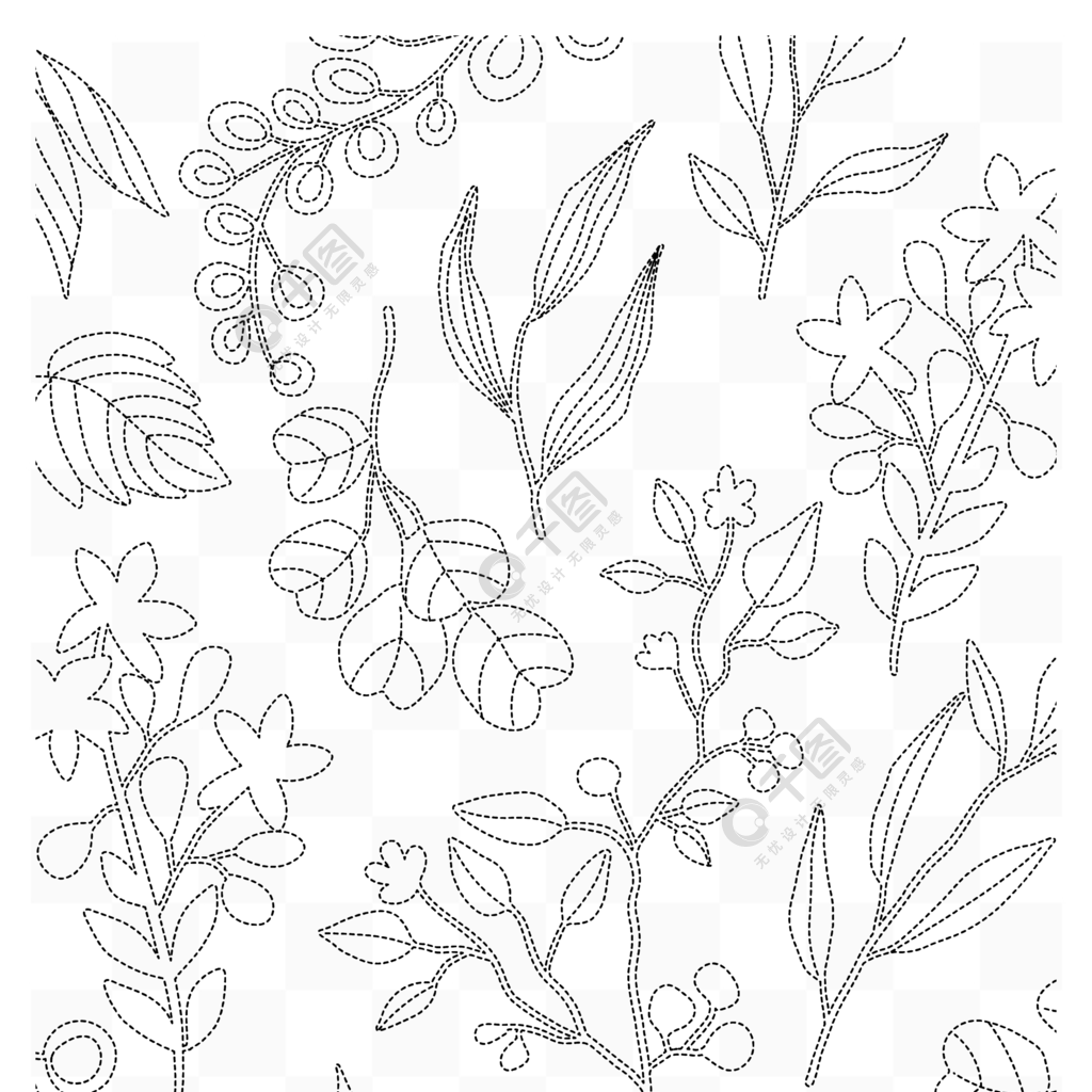 手绘黑白线条花卉植物图案
