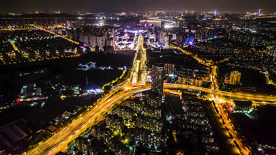 8k航拍南京江北新區夜景鳥瞰全景延時攝影