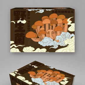国潮复古绘画野生菌包装礼盒