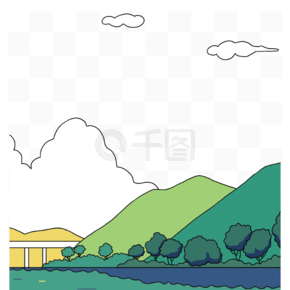 風景山水湖面插畫