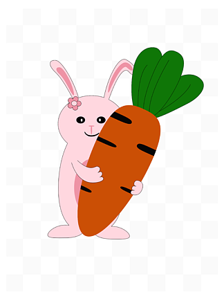 手绘卡通可爱粉小兔子抱着萝卜元素装饰图