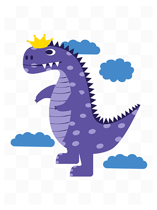 矢量PS卡通可爱手绘动物紫色戴皇冠恐龙