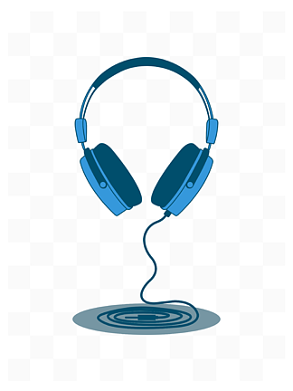 卡通矢量蓝色音频设备耳麦耳机线插画元素