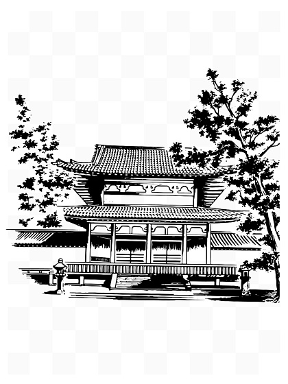 黑白手绘516712中式古风建筑宫殿67774中式中国风常用简约线条装饰