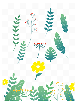 花草植物装饰<i>季</i>节绿植草丛风景矢量插画