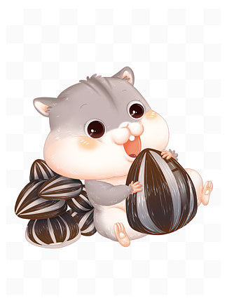 卡通可爱动物形象小仓鼠嗑瓜子手绘宠物ip