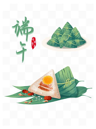 矢量<i>手</i>绘端午节粽子粽叶插画美食海报素材