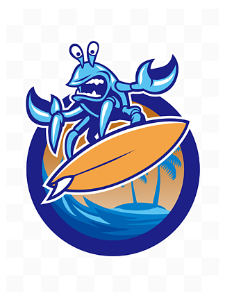 AI矢量手绘蓝色冲<i>浪</i>螃蟹logo