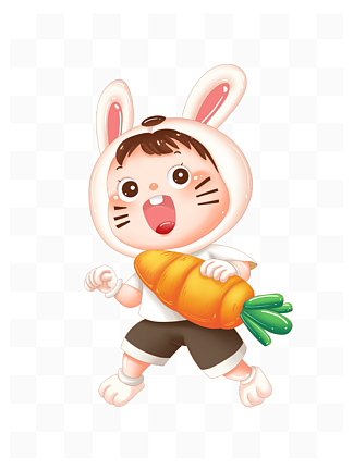 儿童节日欢庆小动物装扮卡通兔子和胡萝卜