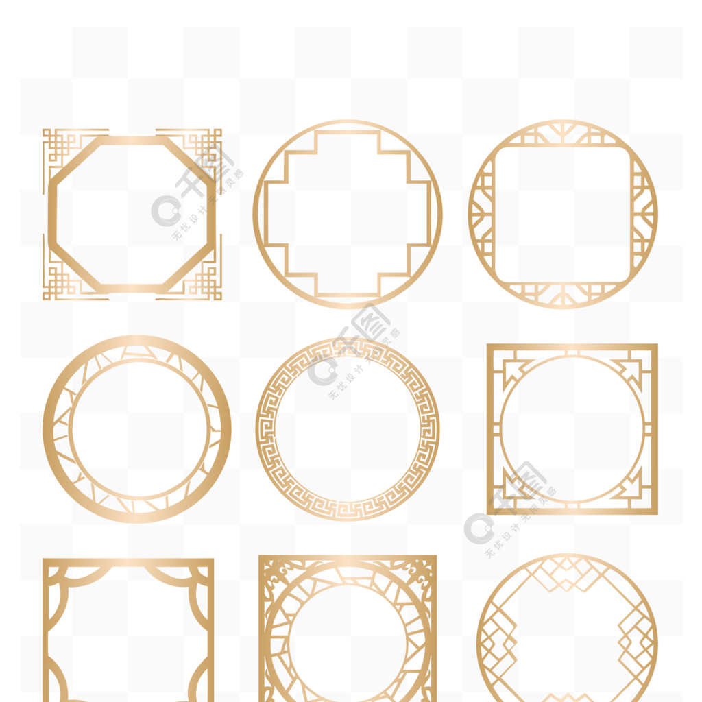 金色中国风圆形古典边框设计素材花纹图案