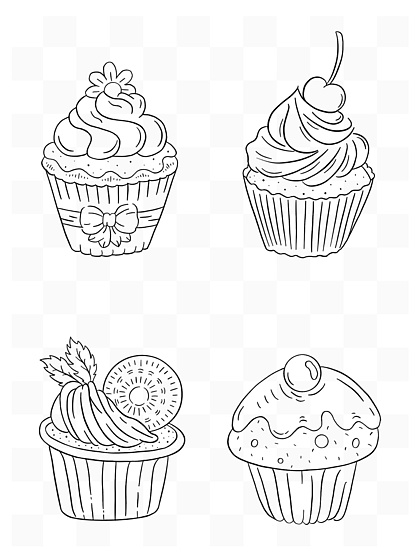 面包甜品简笔画素材元素118237黑白卡通简约手绘糖果零食简笔画素材元