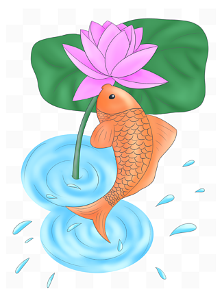 鱼戏莲叶图 简笔图片