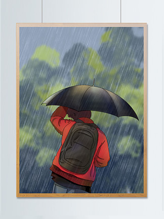 雨天打伞背影男生图片