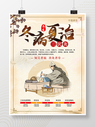 中国风夏季养生冬病夏治三伏灸中医海报
