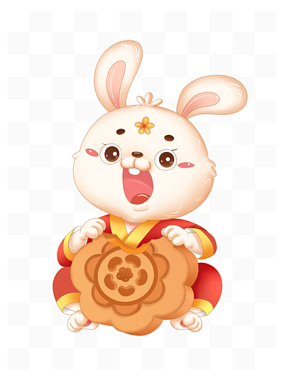 中秋节兔子卡通形象吃月饼 i