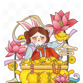 春节新年兔子荷花元宝矢量元素