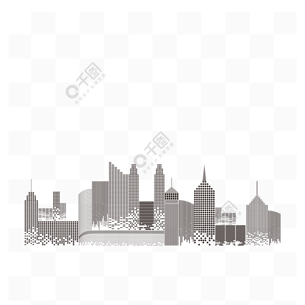 黑白矢量点状质感地产建筑城市线稿剪影元素
