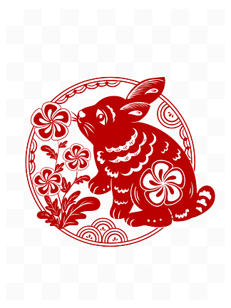 红色中国风剪纸兔子装饰元素