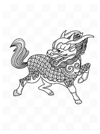 中国神话神兽麒麟线描