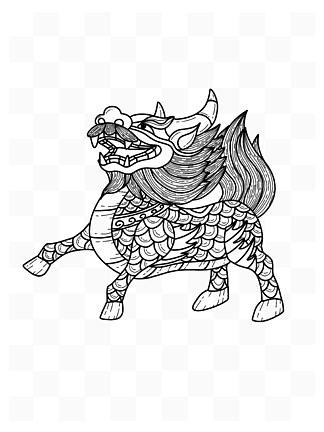 中国神话神兽麒麟线描