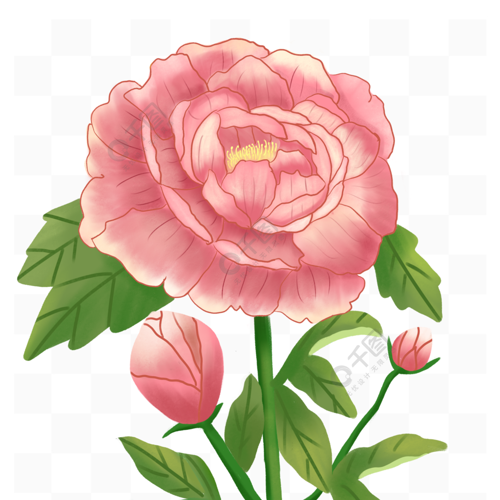 手绘牡丹花国潮中国风粉色花朵插画模板免费下载 Psd格式 3072像素 编号 千图网