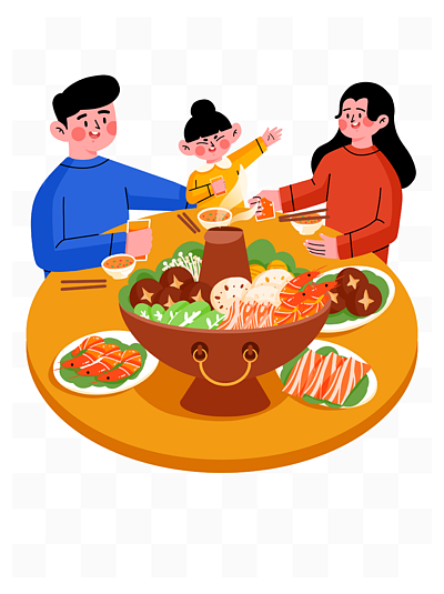 一家人吃火锅儿童画图片