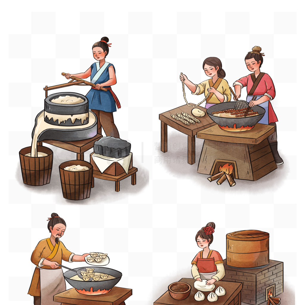 古代传统美食制作豆腐麻花饺子包子