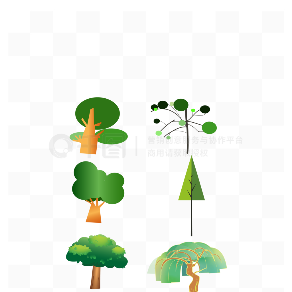 卡通绿色大树手绘扁平矢量设计元素