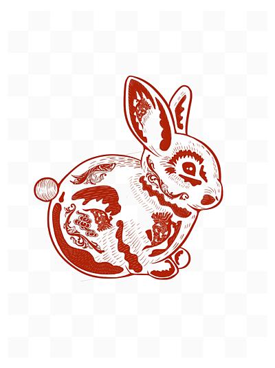红色兔子设计元素装饰图案 i