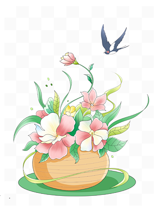 春天小清新燕子与花朵场景元素