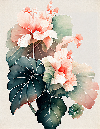 中国风水彩水墨画淡雅色植物插画