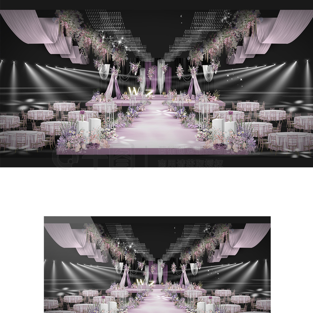 紫色简约小清新布幔婚礼效果图设计图免费下载_2835像素_psd格式_编号44293366-千图网