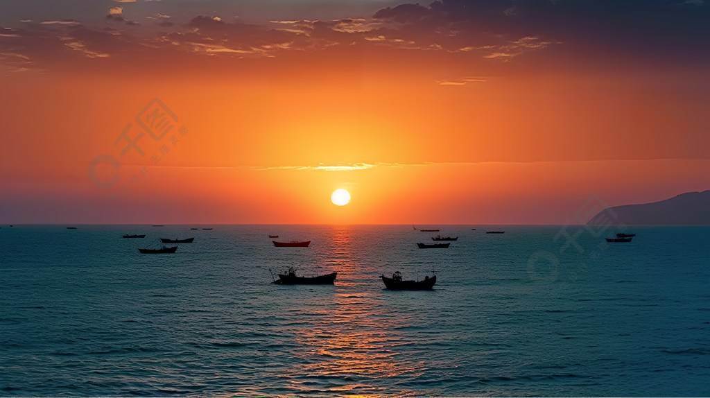 海上落日夕阳摄影图AIͼƬ免费下载_png格式_5824像素_编号46353384-千图网
