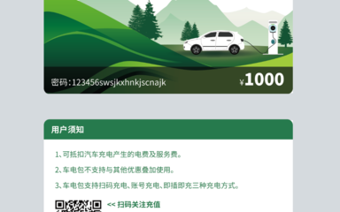 国网电动汽车充电卡绿色环保扫码充值卡