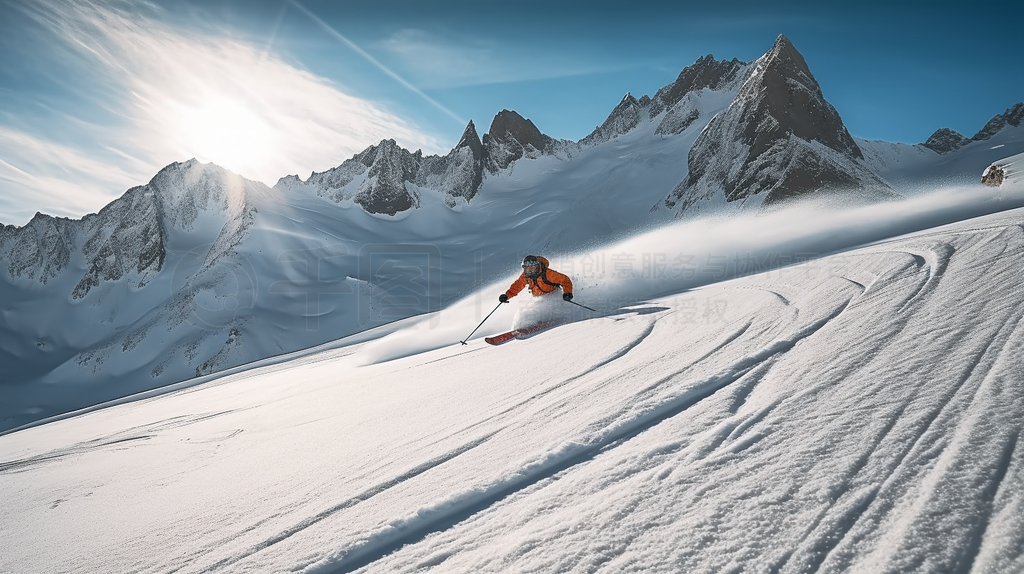 冬季旅行雪山滑雪摄影创意图