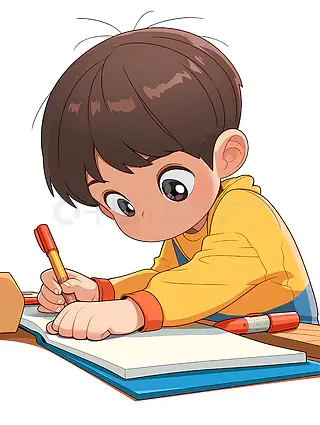 卡通一名男生正在努力学习高考插画