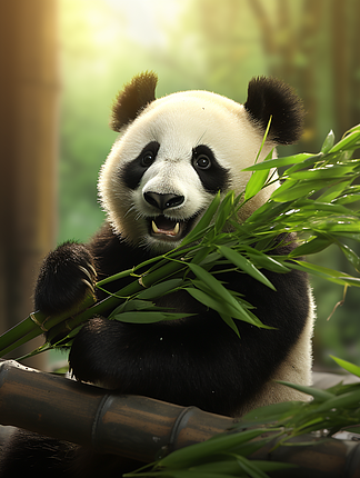 可爱的熊猫吃竹子图片