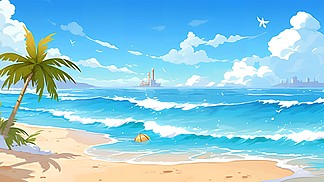 夏日场景元素插画海滩