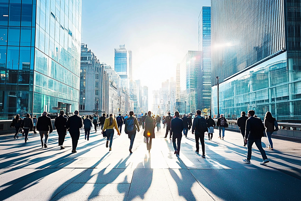 workers walking to work through the city. - city ȥåեȤȻִмԼŮװæǰҵƬ