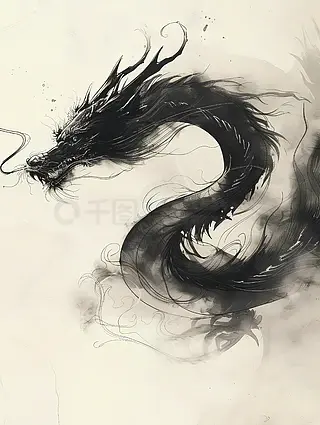 精美的黑龙水墨画