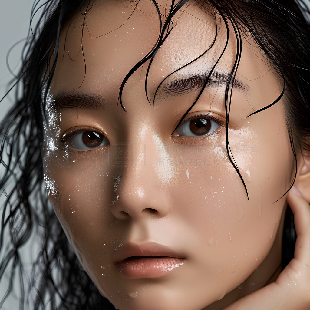 ʪŮPortrait of Asian Woman with Wet Curly Hair