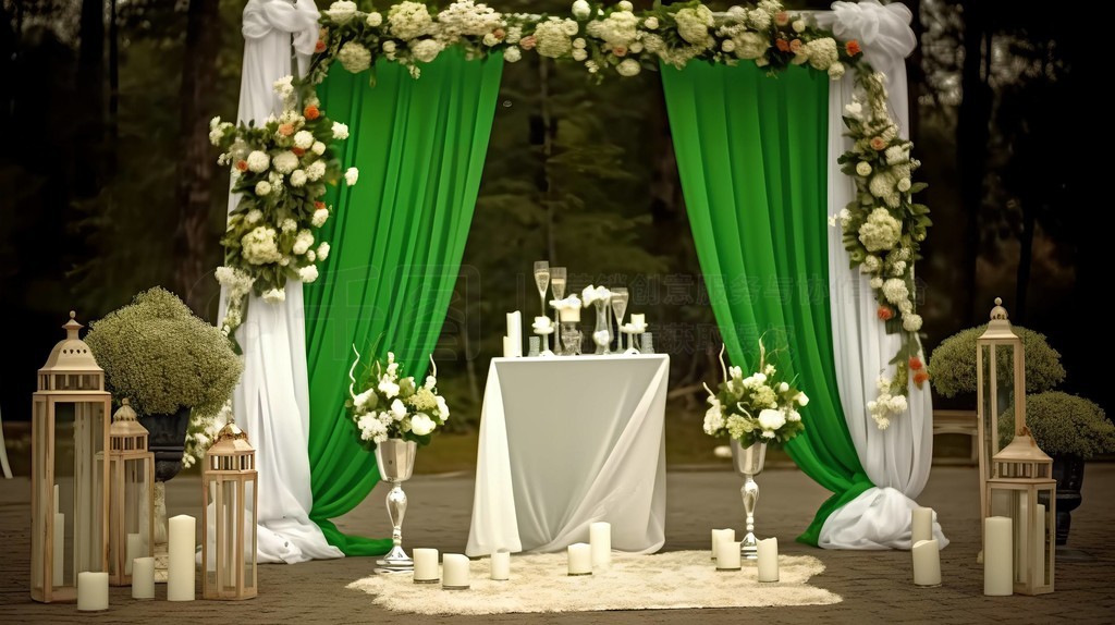 小清新白绿婚礼布置现场效果图